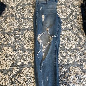 Super distressed/ripped skinny stretch jeans.